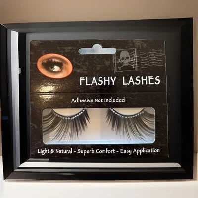 NEW Flashy Lashes Long Black Silver Gems Costume Eyelashes Cosplay - Image 1 of 2