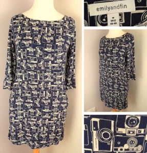 Emily and Fin Blue Quirky Camera Pattern Photography Theme Mini Dress, Size 12/M - Picture 1 of 16