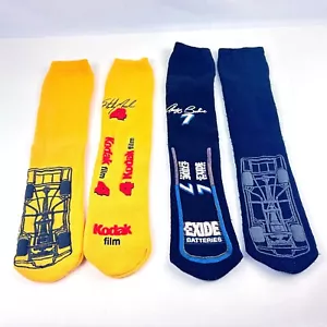 2 Pair NASCAR Socks Yellow Kodak #4 + Dark Blue Exide Battery #7 Both Signed NEW - Picture 1 of 9