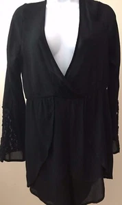 See You Monday Black Culotte Lacey Long Sleeve Dress Large - Picture 1 of 7