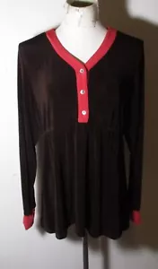 CITIKNIT Brown Stretch Long Sleeve Button V-Neck Top Sizw L NWT - Picture 1 of 6