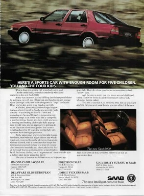 1986 Saab 9000 Turbocharged Luxury Sedan Sports Car for 5 Kids VINTAGE PRINT AD - Image 1 of 2