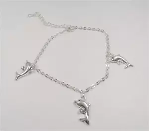 STRANDMODE NAUTISCHE DELFINE SCHWARZ CZ AUGE MEERESLEBEN SILBERFARBEN RHODIUM FUSSKETTCHEN - Bild 1 von 4