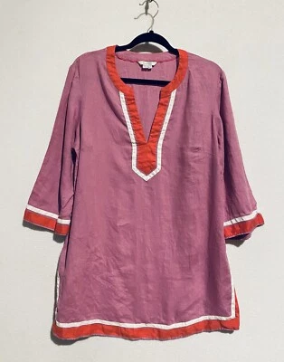 Boden Top Womens 12 Kaftan Tunic 3/4 Sleeve Pink Linen Lagenlook Coastal Grandma - Image 1 of 4