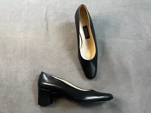 new BALLY womens Pumps 5.5 Shoes BLACK block medium Heels Leather pound toe comf - Picture 1 of 10