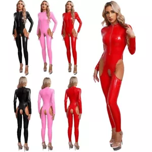 Sexy Traje de Cuero Patente para Mujer Adulto Sexy Body Completo Look Mojado Mono Mono Mono - Imagen 1 de 42