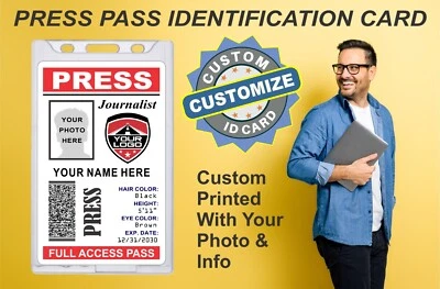 PRESS Custom ID Card - PVC Plastic - Journalist, Photographer, Media - USA Made - Image 1 of 4