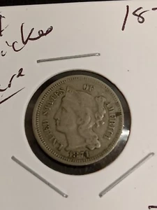 1874 Nickel 3 Cent Piece - Picture 1 of 2