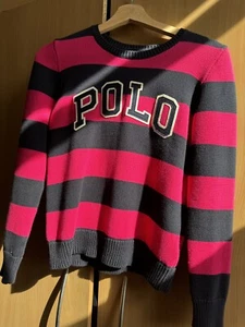 Polo Ralph Lauren Girls Striped Logo Cotton Sweater L/G (12-14) - Picture 1 of 10