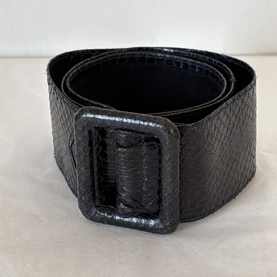 Cinto de pele de cobra genuíno pequeno preto largo anos 90 Y2k vintage feito em Taiwan - Imagem 1 de 4