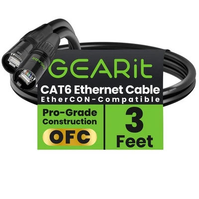GEARit CAT6 Shielded EtherCON RJ45 Cable OFC Digital Pro Audio, Black - Image 1 of 4
