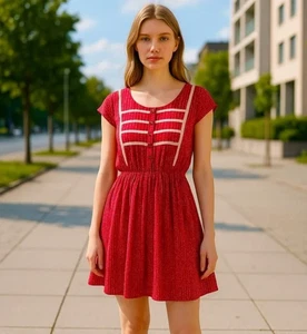 Vestido Free People Rojo Lunares Mini Volantes Mujer’s 2 Lechera Cottagecore - Imagen 1 de 7