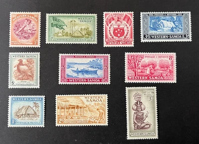 Juego completo de 10 estampillas de Samoa Occidental 1952 SG219-228 MM Foto 1 de 2