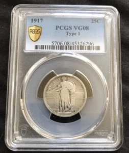 1917 Type 1 PCGS VG8 Standing Liberty Quarter 25c Gold Shield Rare Silver SLQ - Picture 1 of 4