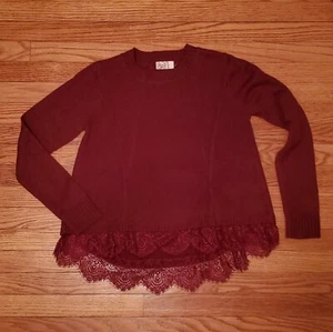 girls large maroon So a-line sweater with lace trim - Picture 1 of 4