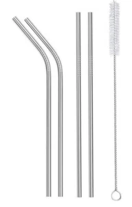 7 Set Stainless Steel Straw 3 Reusable Cleaning Brush Brushes Curved Straight UK - Picture 1 of 1