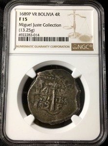 🔥SCARCE🔥SILVER COB 4 REALES CARLOS II. 1689. POTOSI MINT. VR NGC F15