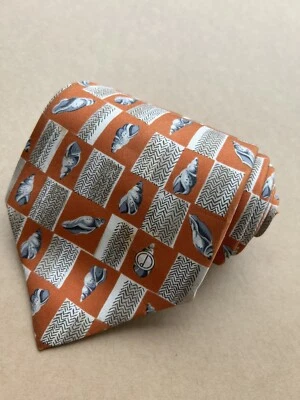 Auténtica corbata DUNHILL a cuadros caracol diseño animal marino en marrón 100 % seda Foto 1 de 4