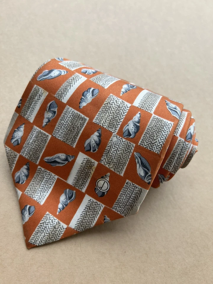 Подлинный галстук DUNHILL Plaids Snail Sea Animal Design коричневый 100% шелк - Изображение 1 из 4
