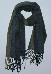 CHARTER CLUB Fringed Blue/Brown/Grey Cashmere Herringbone Scarf 12 X 58 EXC - Picture 1 of 4