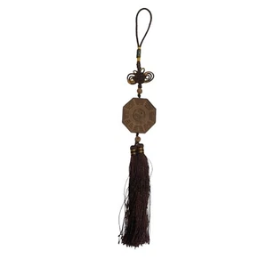 Chinese Brown Knot Yin Yang Wood Mirror Car Hanging w/ Tassel Oriental Feng Shui - Picture 1 of 9
