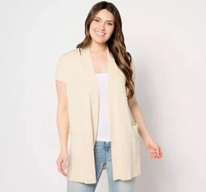 Denim & Co Naturals Regular Short Sleeve Tunic Cardigan Stone Khaki XS - A643752 - Picture 1 of 6
