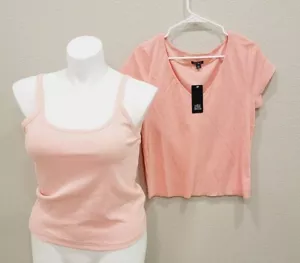 Wild Fable Junior's Size XXL Peach Tops - 1 V Neck Cropped T Shirt & 1 Tank Top - Picture 1 of 12
