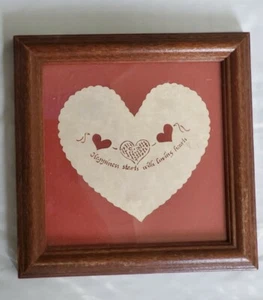 Vintage Framed Folk Art  by Designs W/Scissors Happiness Starts w/ Loving Hearts - Picture 1 of 11