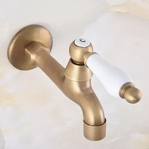 Antique Brass Ceramic handle Mop Pool Sink Tap Single Cold Laundry Faucet wav312 - Picture 1 of 8