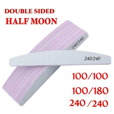 Nail Files 100/180/240 Grit Half Moon Emery Board Buffer File Diamond Curve Set - Image 1 of 4