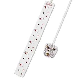 Interruptores individuales de cable de extensión de 6 vías ExtraStar 13A enchufe Reino Unido 1M blanco - Imagen 1 de 2
