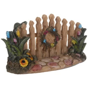 Miniature Dollhouse Fairy Garden 4.75" Flowered Fence w/ Wreath - Buy 3 Save $5 - Picture 1 of 2