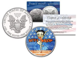 BETTY BOOP American .999 Silver Eagle Dollar 1 oz Colorized US Coin * LICENSED * - Picture 1 of 1