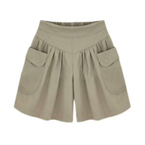 Womens Casual Shorts Elastic Waist Pocketed Loose Shorts Summer Short Pants NEW