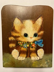 Pintura vintage gato gatito sobre madera pintada a mano firmada 8x6 A3 - Imagen 1 de 12