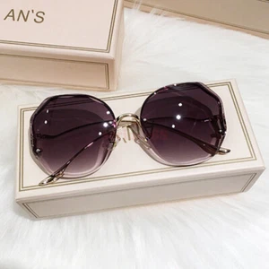 Women Fashion Oversized Outdoor Gradient Shades UV400 Glasses Rimless Sunglasses - Picture 1 of 19