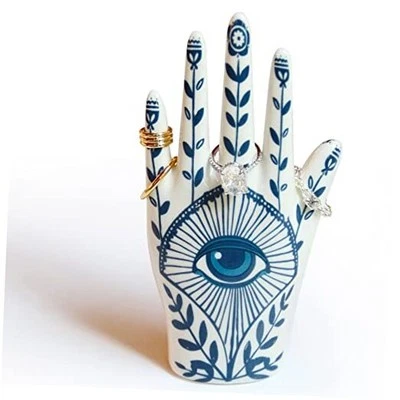 Hamsa Ring Holder Aesthetic Room Decor, Hamsa Hand with Blue Evil Eye Boho  Foto 1 de 4