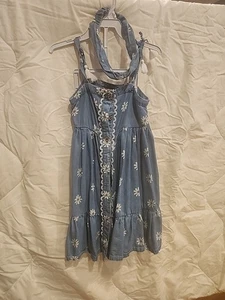 Girls Blue Floral Denim Dress with Headband - Picture 1 of 2