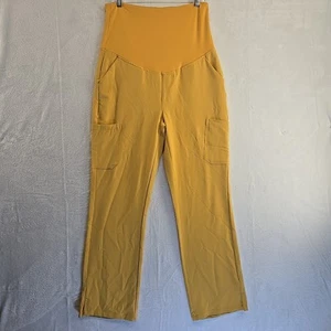 Mandala Womens Scrub Pants Yellow Pockets Stretch Maternity Size Medium Cargo - Picture 1 of 13