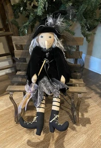 Long Primitive Halloween Witch Doll Plush Dangle Feet Shelf Sitter Country Read - Picture 1 of 15