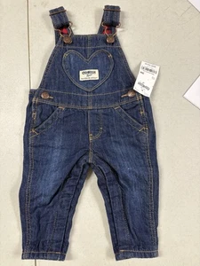 Oshkosh b’Gosh Baby Girls Denim Overalls Heart Plaid Lining 3 Month NWT - Picture 1 of 1