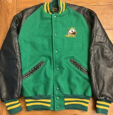 Chaqueta Letterman De Colección DeLONG Lana Cuero Oregon Ducks Talla M Foto 1 de 4