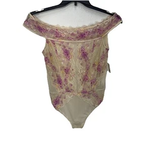Free People Intimately Off To The Races Bodysuit Beige Floral Size Medium NWT - Picture 1 of 14