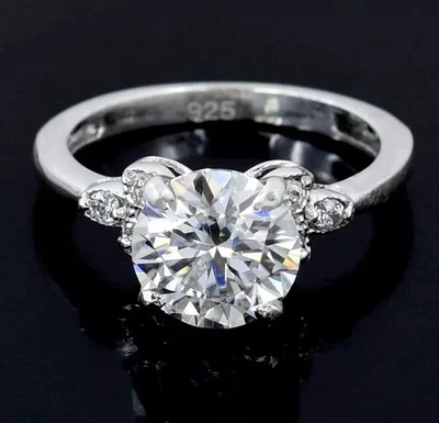 Кольцо из серебра 925 пробы с сертифицированным бриллиантом-солитером круглой огранки белое дизайнерское 3,00 карата - Изображение 1 из 4