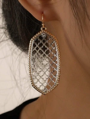 Филигранные серьги с геометрическим узором Chico's золото серебро шестиугольник богемное винтажные фианиты огранка щит - Изображение 1 из 4