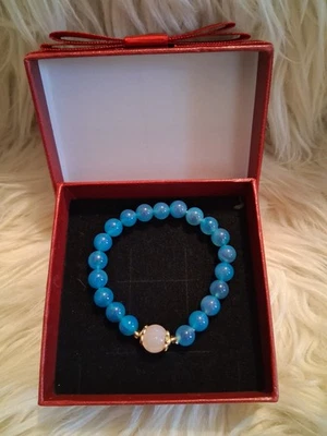 Pulsera elástica azul calcedonia con cuartos de galón rosa tono de retención! Nuevo Foto 1 de 4