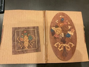 Vintage ovale Holz Intarsien Blumenstrauß Vase Original Albert Constantine - Bild 1 von 12