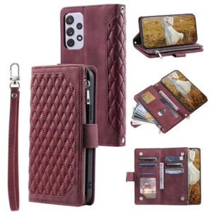 Leather Zipper Wallet Flip Purse Card Case For Samsung S23 S22 Ultra S21 S20 A52 - Photo 1 sur 16