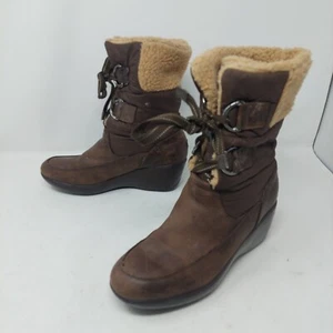 Sperry Snug Harbor Wedge Winter Boots Lace Up Brown Leather Shearling Size 6.5 - Picture 1 of 12