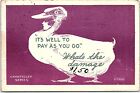Postcard Humor It's Well To Pay As You Go What's The Damage Duck Purple 1910
